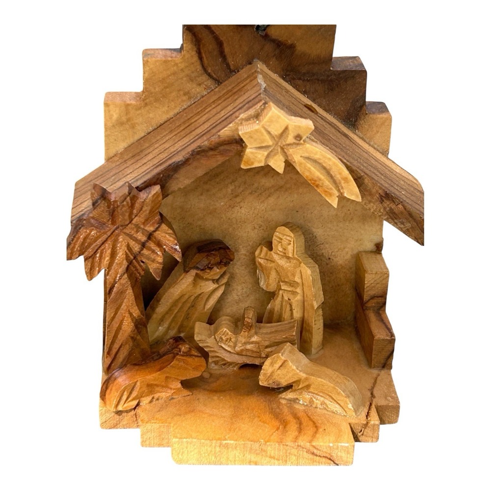 Vintage Nativity Set‎ Made of olive wood. hand carved, Jesus Mary Joseph